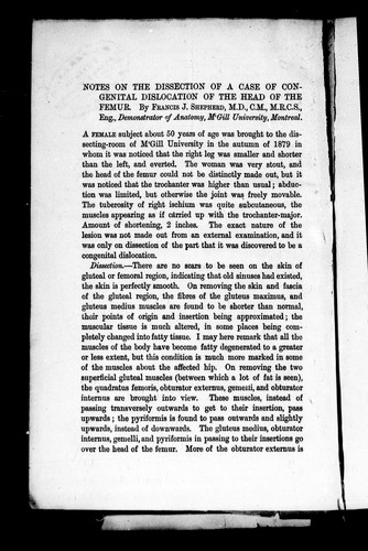 Notes on the Dissection of a Case of Congenital Dislocation of the Head of the Femur