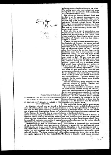Remarks on the defences and resources of Canada in the event of a war