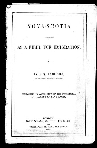 Nova-Scotia considered as a field for emigration