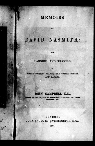 Memoirs of David Nasmith