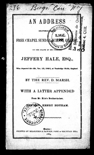 An Address Delivered in the Free Chapel Sunday School, Quebec