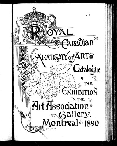 Catalogue of the exhibition in the Art Association Gallery, Montreal, 1890