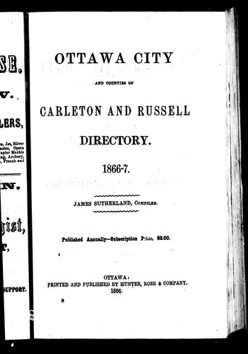 Ottawa City and Counties of Carleton and Russell Directory