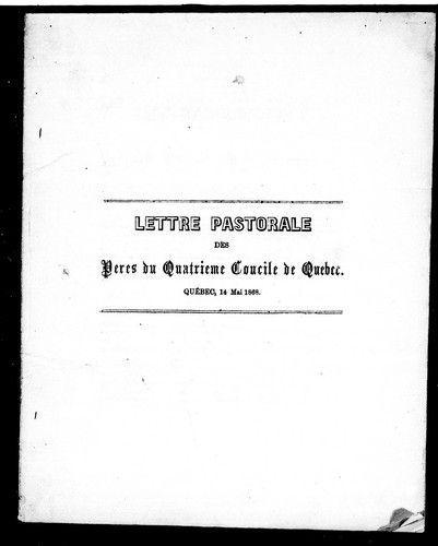 Lettre pastorale des pères du cinquième concile de Québec, Québec, 22 mai 1873