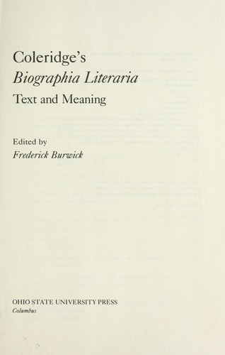 Coleridge's Biographia literaria : text and meaning