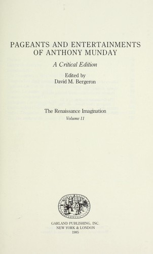 Pageants and Entertainments of Anthony Munday