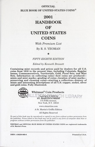 2001 Handbook of United States Coins: With Premium List