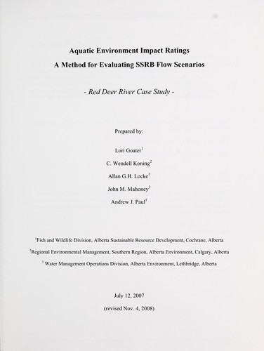 Aquatic Environment Impact Ratings: A Method for Evaluating SSRB Flow Scenarios
