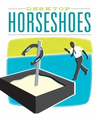 Desktop Horseshoes With 32 Page Book and Two Mini Plastic Pits Stakes 4 Metal Horseshoes