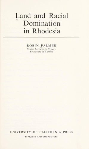 Land and Racial Domination in Rhodesia