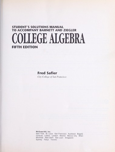 Student's solutions manual to accompany Barnett and Ziegler College algebra, 5th ed