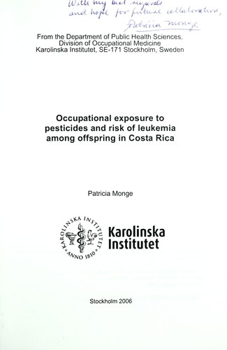 Occupational exposure to pesticides and risk of leukemia among offspring in Costa Rica