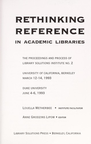 Rethinking Reference in Academic Libraries