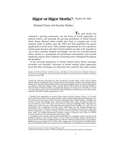 Rational Choice and Security Studies