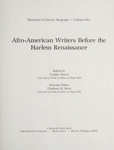 Afro-American Writers Before the Harlem Renaissance