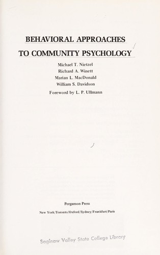 Behavioral approaches to community psychology