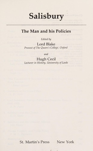Salisbury, the Man and His Policies