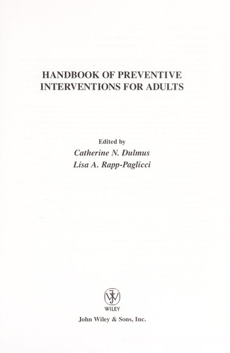 Handbook of Preventive Interventions for Adults