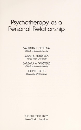 Psychotherapy as a Personal Relationship