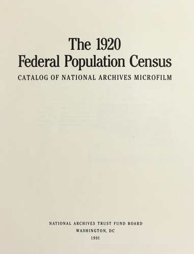 The 1920 Federal Population Census