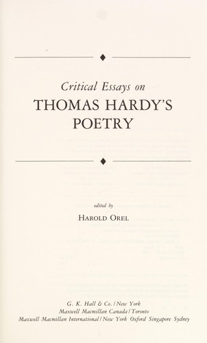 Critical essays on Thomas Hardy's poetry