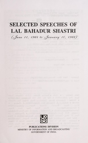 Selected Speeches of Lal Bahadur Shastri