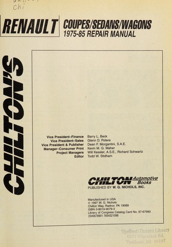 Chilton's Renault Coupes/Sedans/Wagons