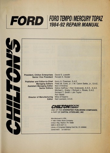 Chilton's Ford--Ford Tempo/Mercury Topaz 1984-92 Repair Manual
