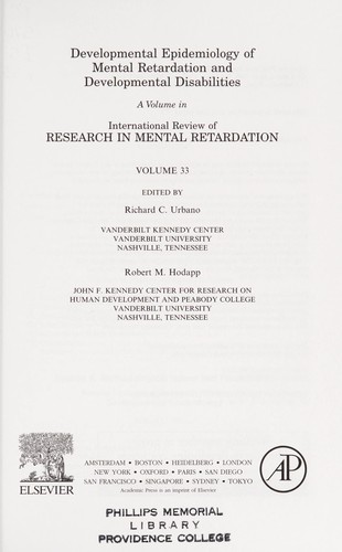 Developmental Epidemiology of Mental Retardation and Developmental Disabilities
