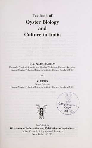 Textbook of Oyster Biology and Culture in India
