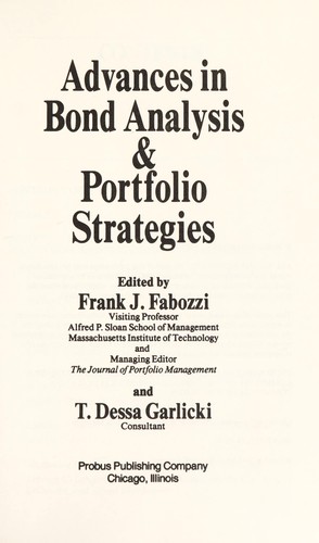 Advances in Bond Analysis & Portfolio Strategies