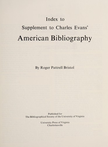 Supplement to Charles Evans' American Bibliography