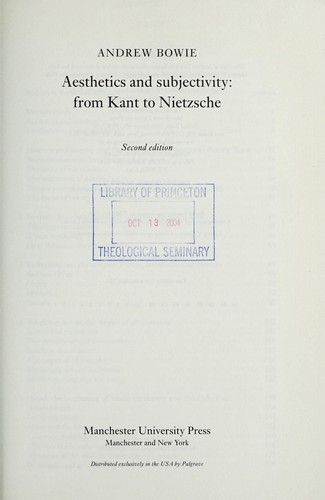 Aesthetics and Subjectivity: From Kant to Nietzsche