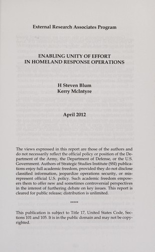 Enabling unity of effort in homeland response operations
