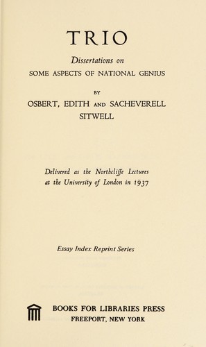 Trio; dissertations on some aspects of national genius