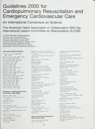 Guidelines 2000 for Cardiopulmonary Resuscitation and Emergency Cardiovascular Care: International Consensus on Sciences