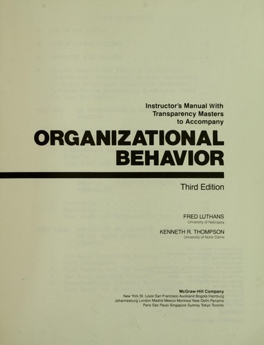 Instructor's manual with transparency masters to accompany Organizational behavior
