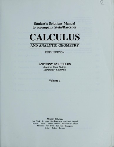 Student's Solutions Manual to Accompany Stein/Barcellos Calculus and Analytic Geometry