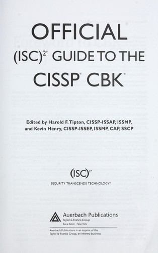 Official (ISC) guide to the CISSP CBK