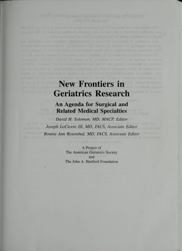 A Supplement to New Frontiers in Geriatrics Research: An Agenda for Surgical and Related Medical Specialties