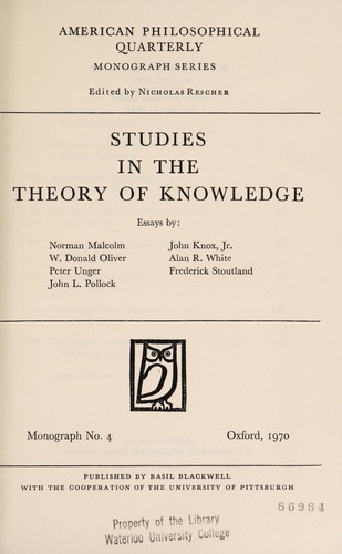 Studies in the Theory of Knowledge