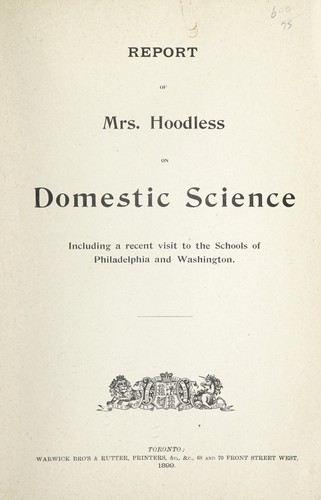 Report of Mrs. Hoodless on Domestic Science