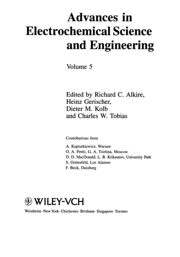 Advances in Electrochemical Science and Engineering