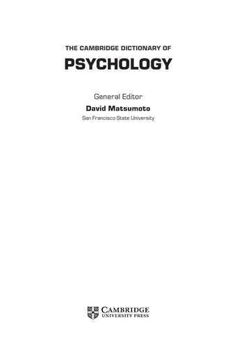 The Cambridge Dictionary of Psychology