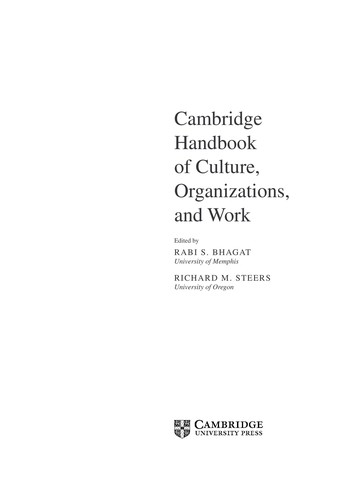 Handbook of culture, organizations, and work