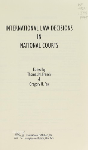 International Law Decisions in National Courts