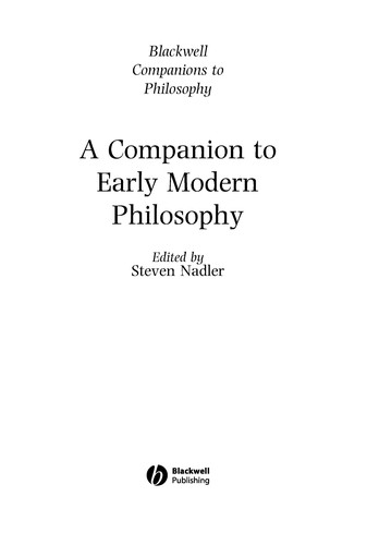 A Companion to Early Modern Philosophy
