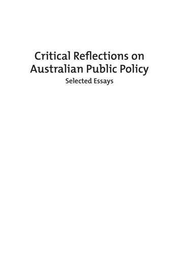 Critical reflections on Australian public policy