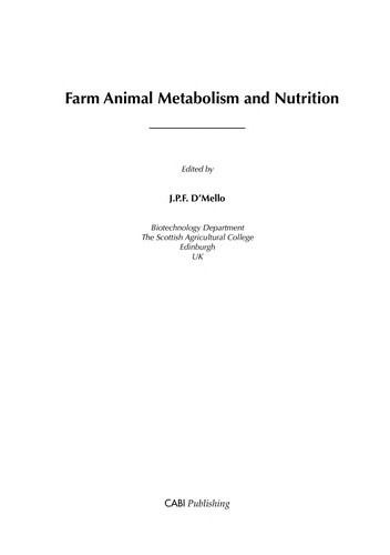 Farm animal metabolism and nutrition