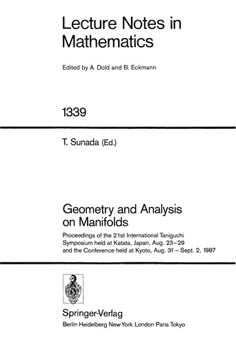 Geometry and Analysis on Manifolds